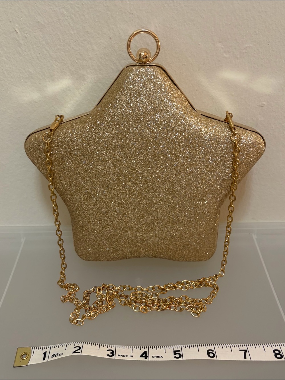 Unbranded Gold Glitter Star-shaped Clutch Purse with Crossbody Chain Strap